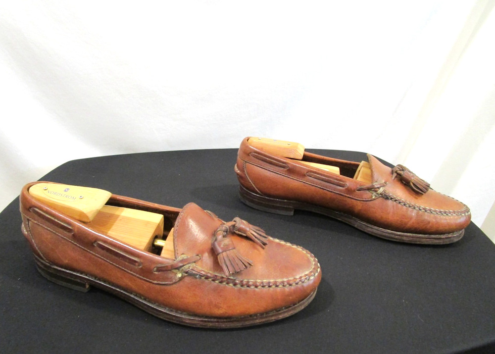 Vintage Polo Ralph Lauren Brown Leather Bench Made Tassel Loafers Men Sz 8.5 D